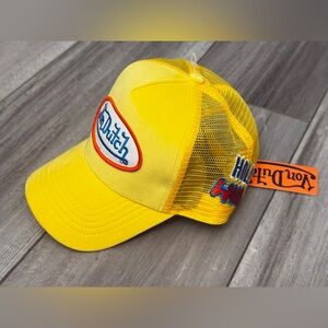 Von Dutch Trucker Hat Yellow Hollywood Velvet Embroidered Patch Snapback Cap